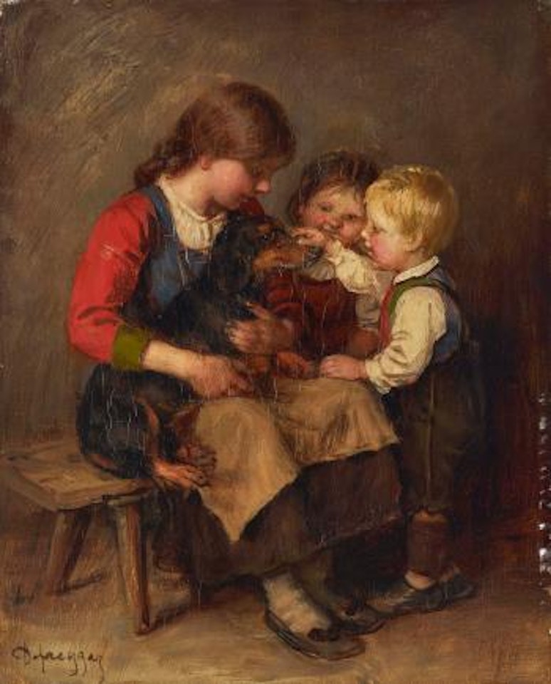 Kinder mit Dackel by Franz von Defregger
