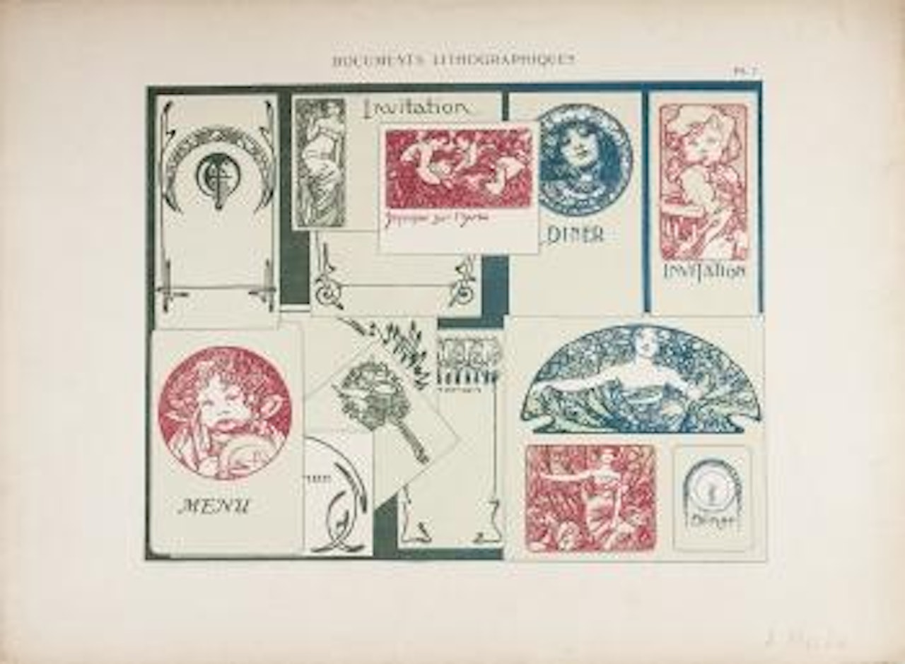 Modelli decorativi per inviti e menu by Alphonse Mucha