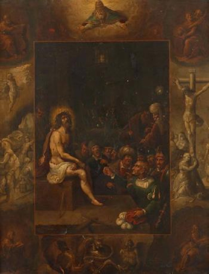 Le Christ aux outrages, entouré de Dieu le Père, la Résurrection, les Enfers et les Évangélistes by Frans Francken II