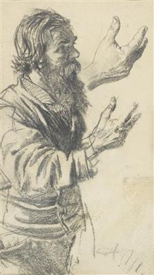 Study of a Bearded Man with Raised Arm, Hand Study by Adolph Menzel