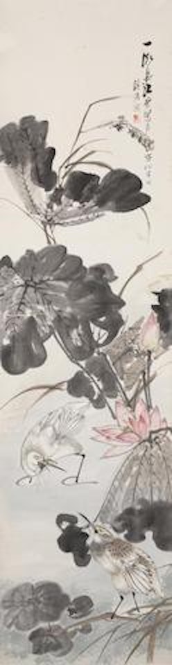 a) Bird and Chrysanthemums b) Lotus and Water Fowls by Chinese School