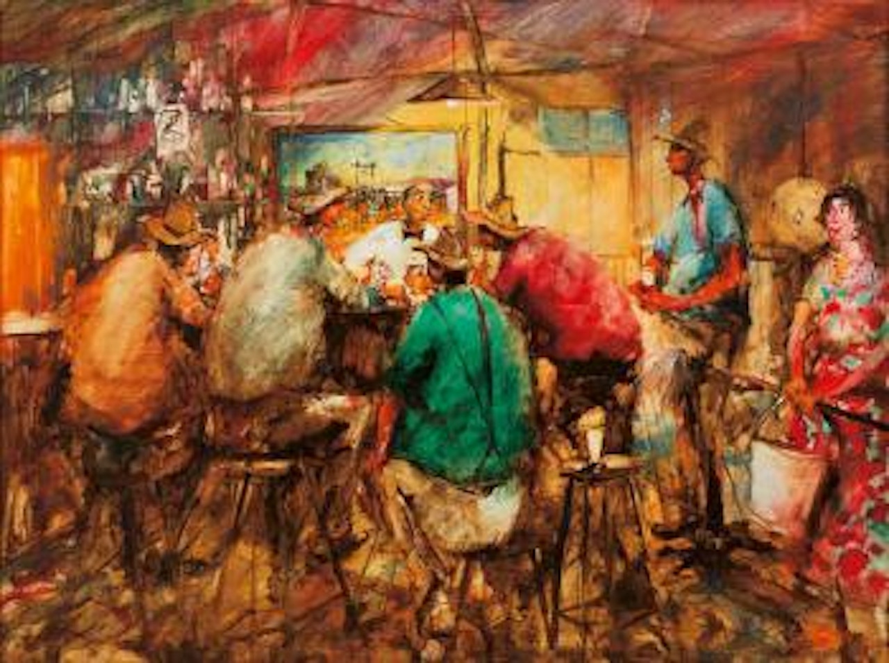 The Crib Game in the Bar at the Kogan Creek Hotel by Hugh Sawrey