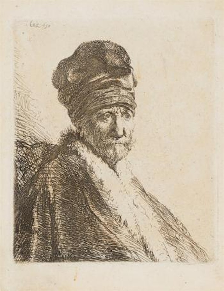Halbfigur eines Mannes mit hoher MÃ¼tze by Attributed to Rembrandt Harmensz van Rijn