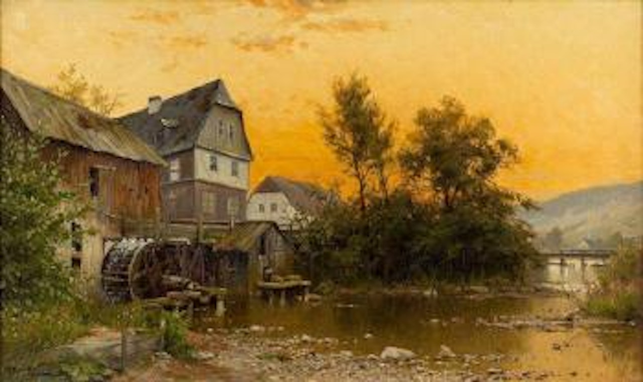 Abenddämmerung - Wassermühle bei Marburg in Hessen by Walter Moras