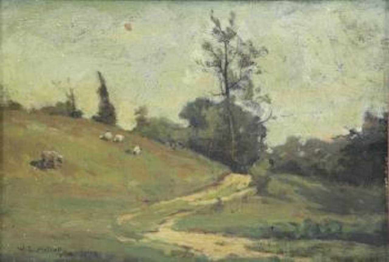 Grazing Sheep in Landscape by Willard Leroy Metcalf