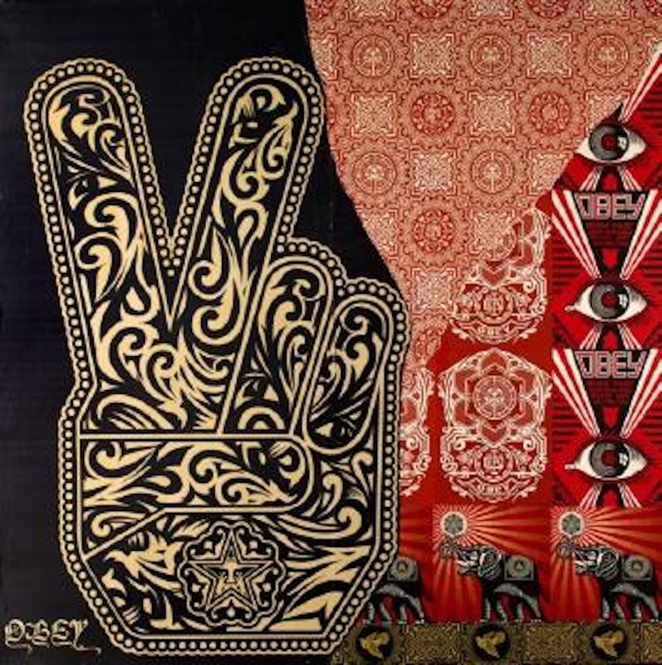 Peace fingers by Shepard Fairey