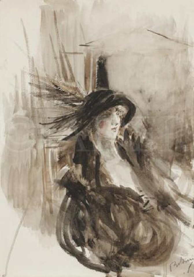 Élégante assise en robe de promenade by Giovanni Boldini