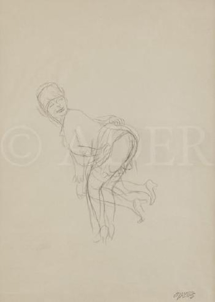 Fille en chapeau coque penchée en avant by George Grosz
