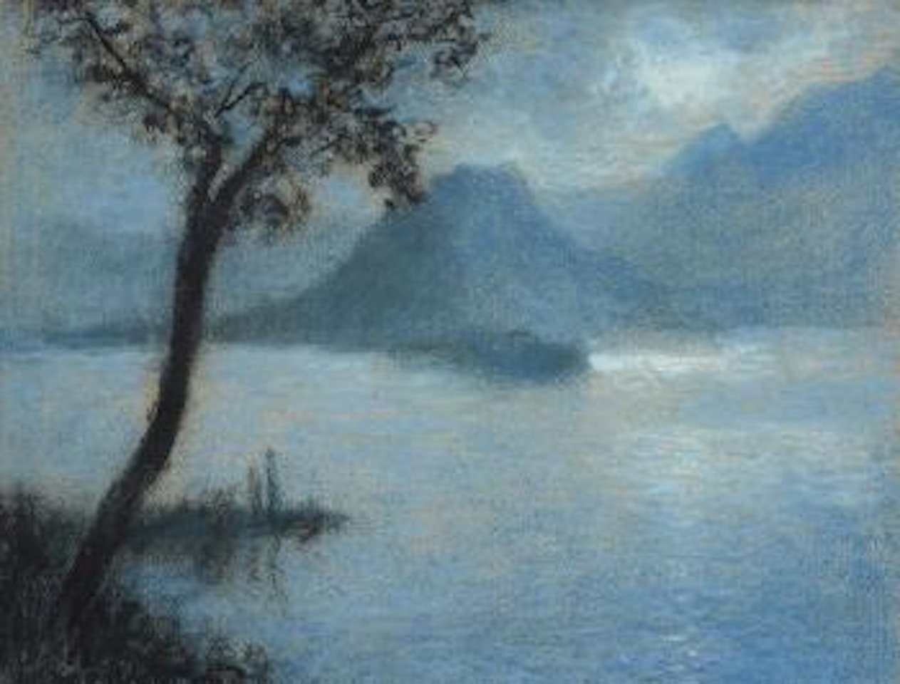 Paysage avec un arbre au bord d’un lac by Lucien Lévy-Dhurmer
