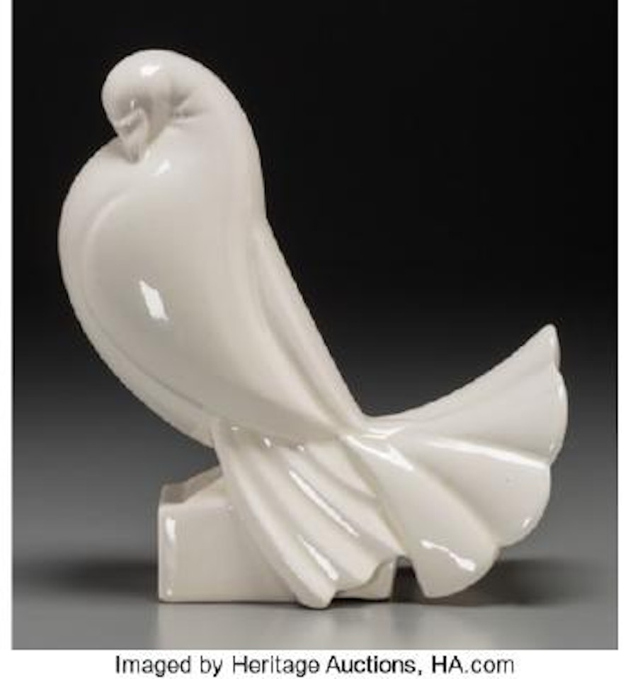 A Jacques Adnet Art Deco Glazed Ceramic Pigeon by Jacques Adnet