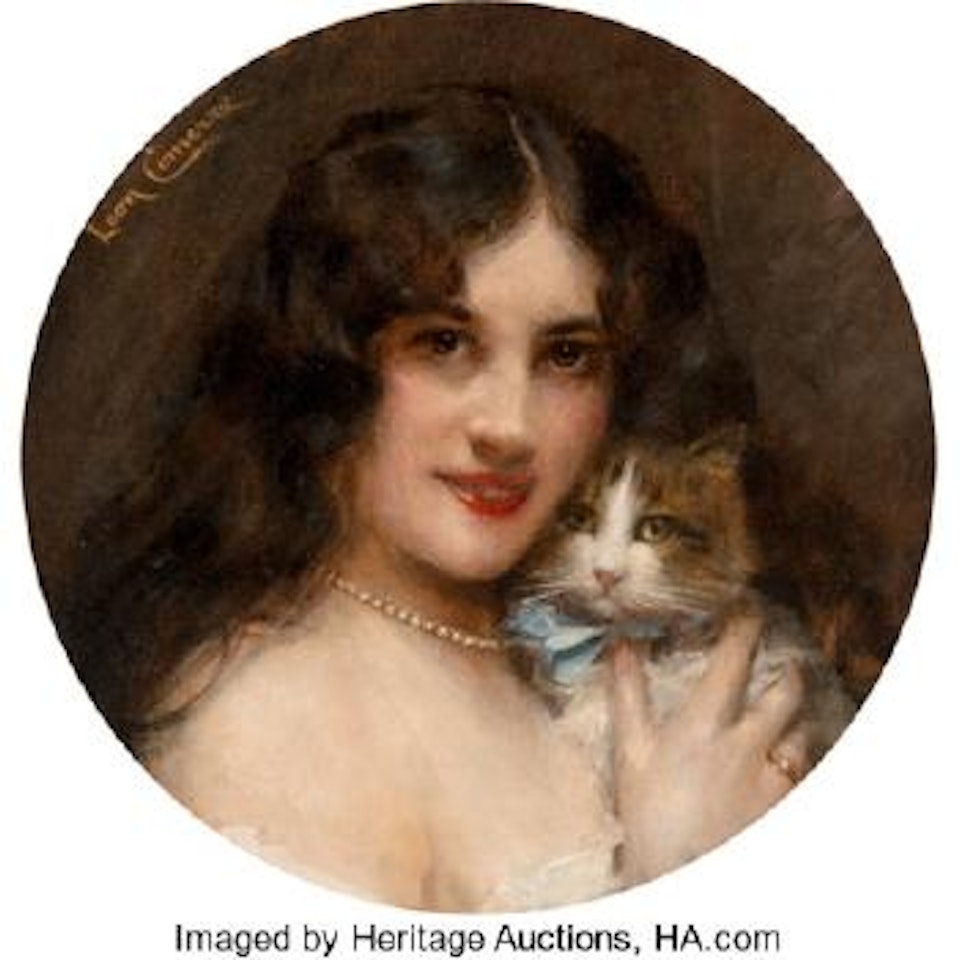 A Young Beauty holding a Cat by Leon Comerre