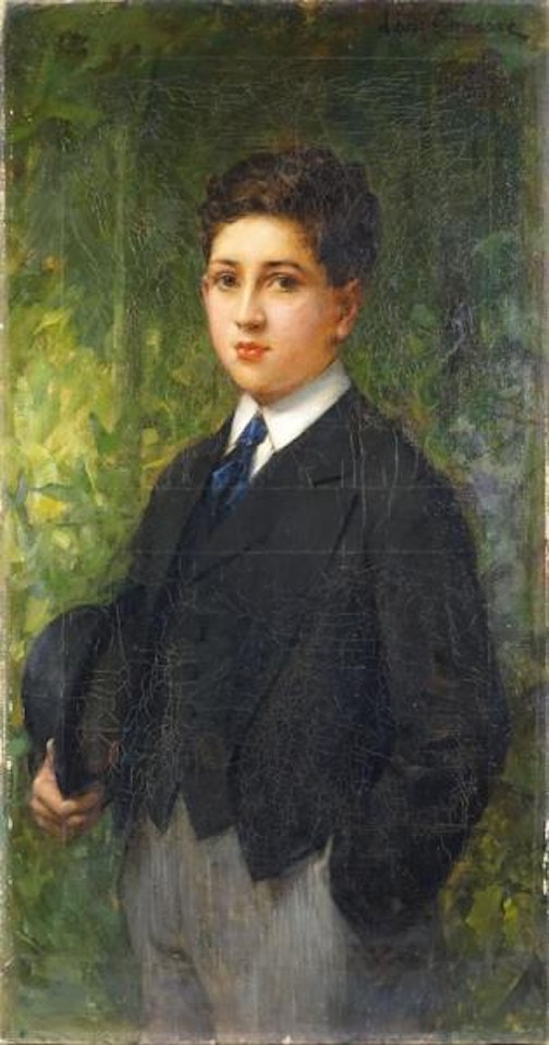 Portrait d'un jeune garçon au chapeau melon by Leon Comerre