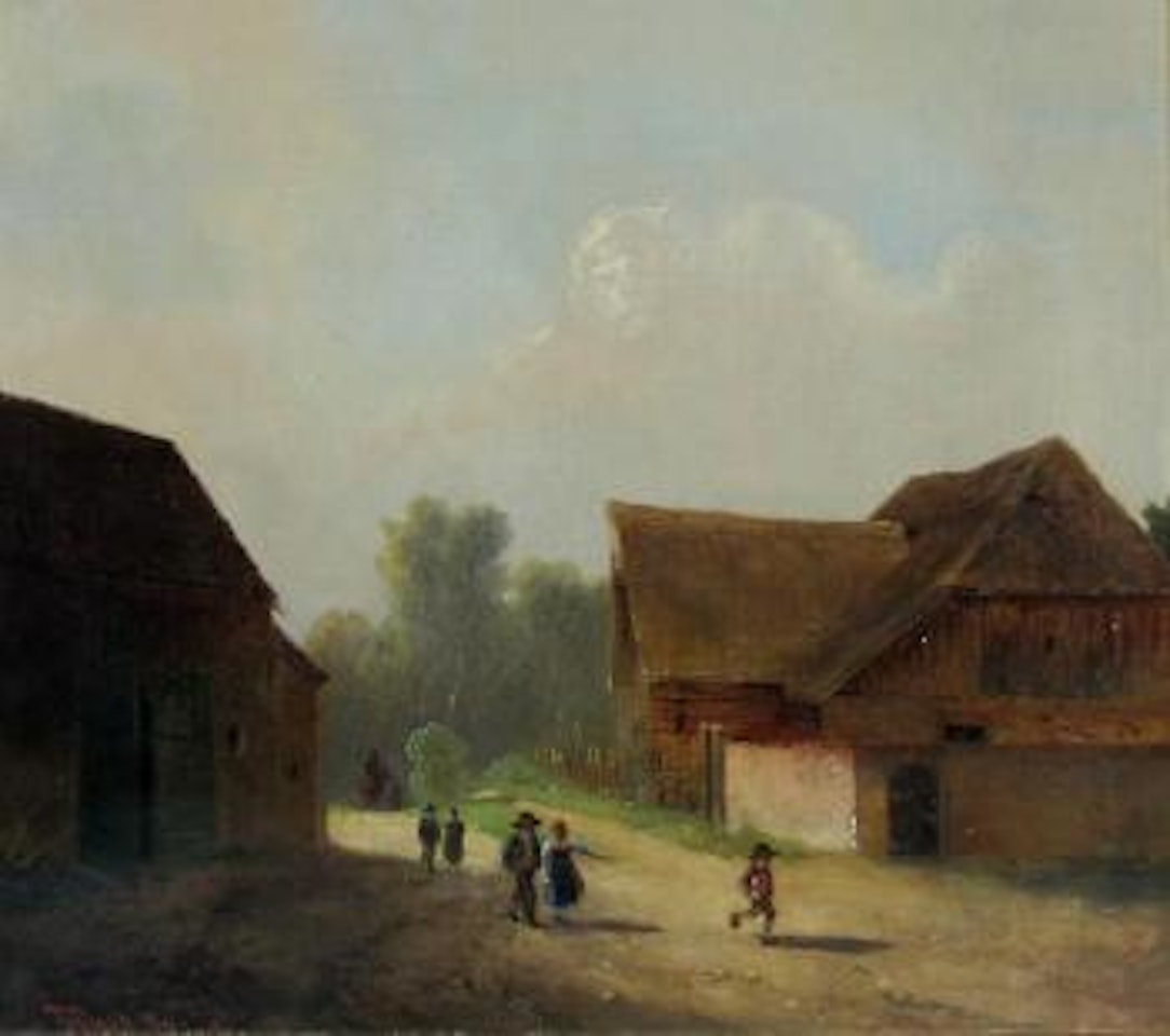 Kinder auf der Dorfstraße by Anton Doll