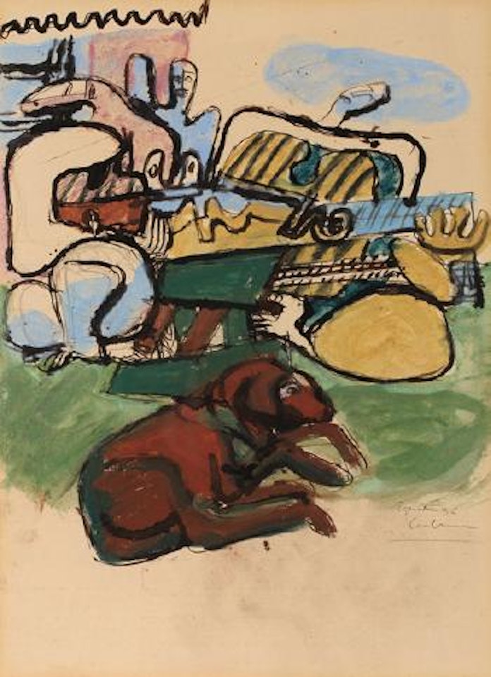 Drei musizierende Frauen mit Hund by Le Corbusier