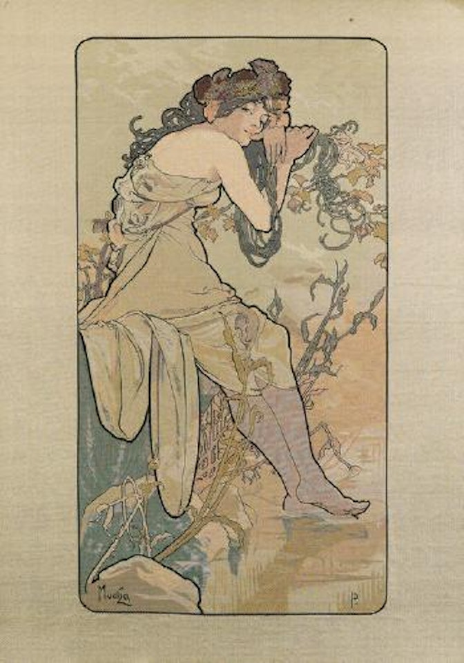 Young woman with flowers by Alphonse Mucha