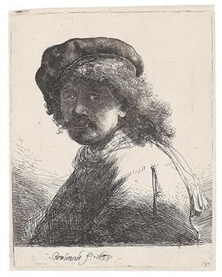Rembrandt (Self portrait) in Cap and Scarf by Attributed to Rembrandt Harmensz van Rijn