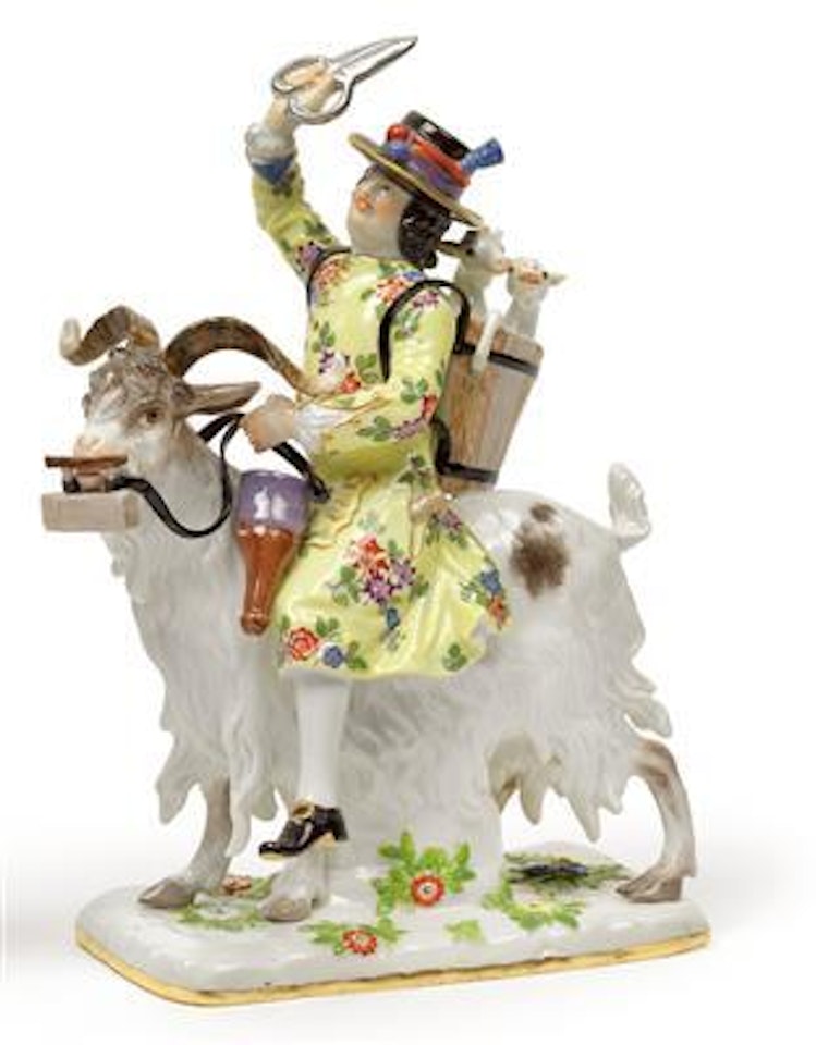 A figure of a tailor on a billy goat by Johann Joachim Kändler