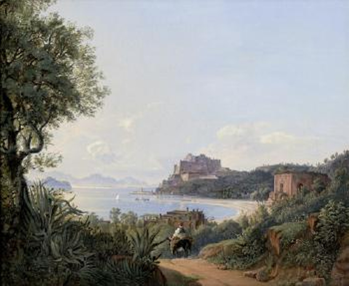 Die Bucht von Bajae bei Neapel mit dem Venustempel und dem Castello Aragonese di Baia by German School