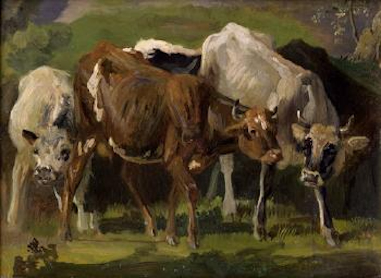 Studie mit zwei Rindern und einem Kalb by Christian Friedrich Gille