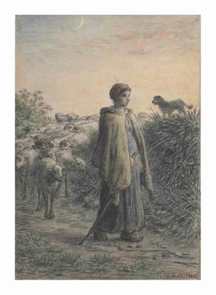 Une bergÃ¨re de retour avec son troupeau le soir by Jean-François Millet