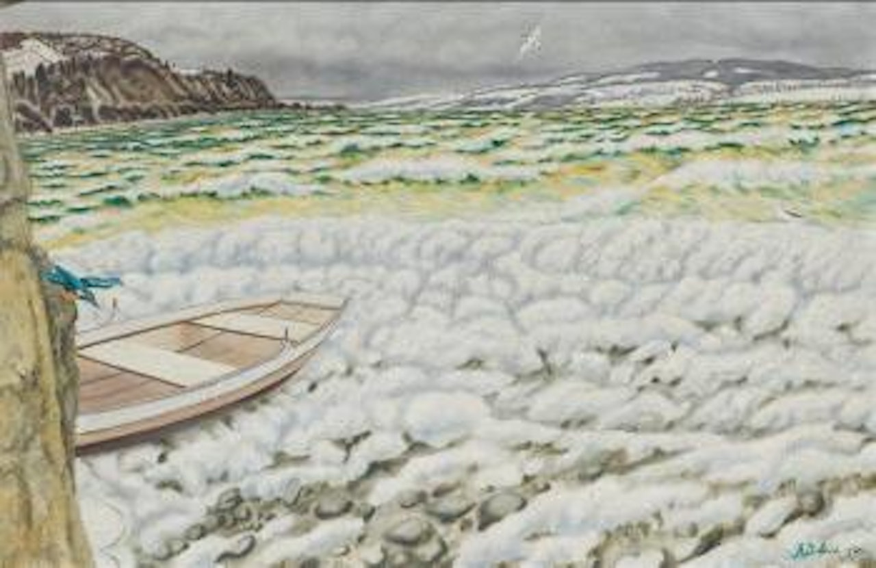 Waves breaking at the Untersee in Winter by Adolf Dietrich