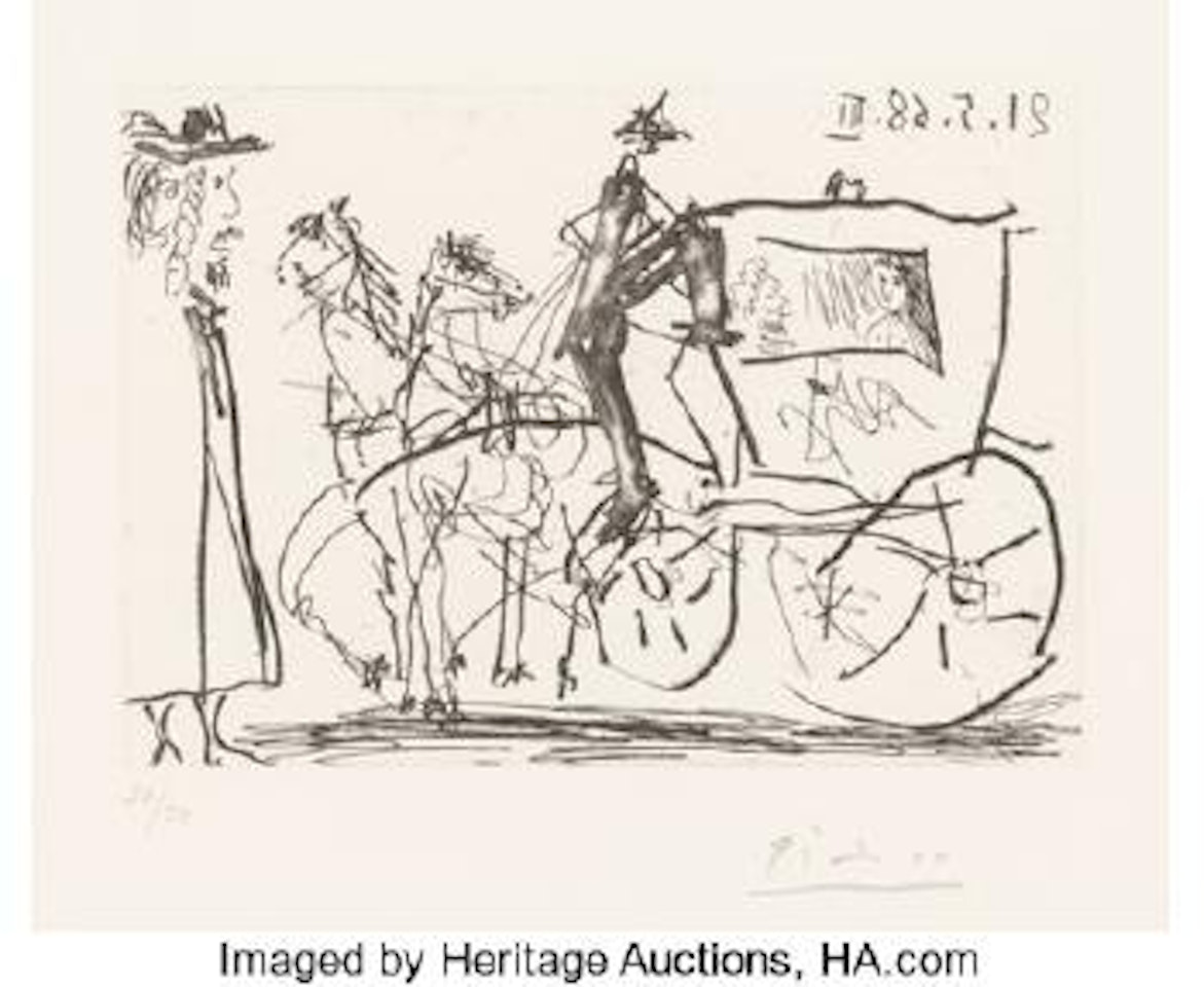 Man Viewing Couple in Horse Drawn Carriage, from Séries 347 by Pablo Picasso