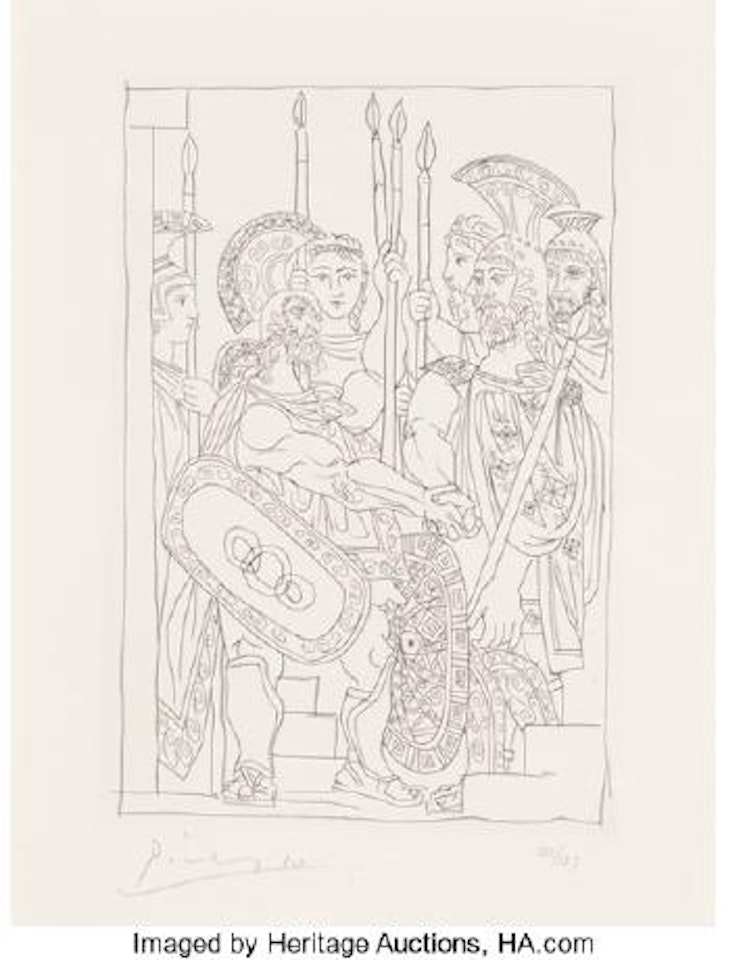 Accord entre les Guerriers de Sparte et d'Athènes, pl. 5, from Lysistrata by Pablo Picasso