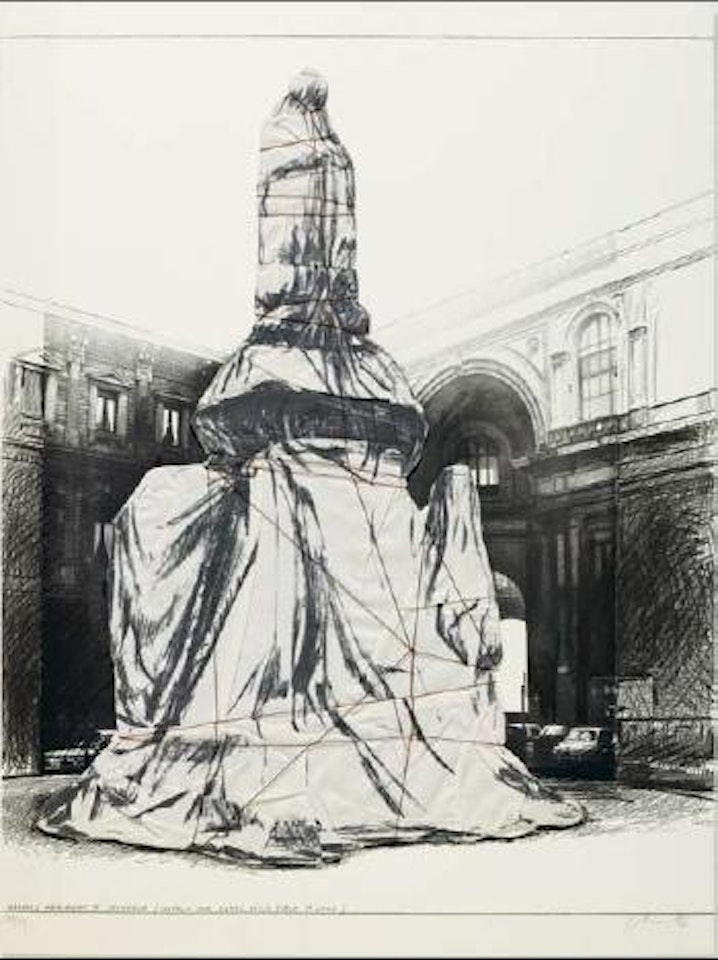 Wrapped monument to Leonardo, project for the Piazza della Scala, Milan by Christo