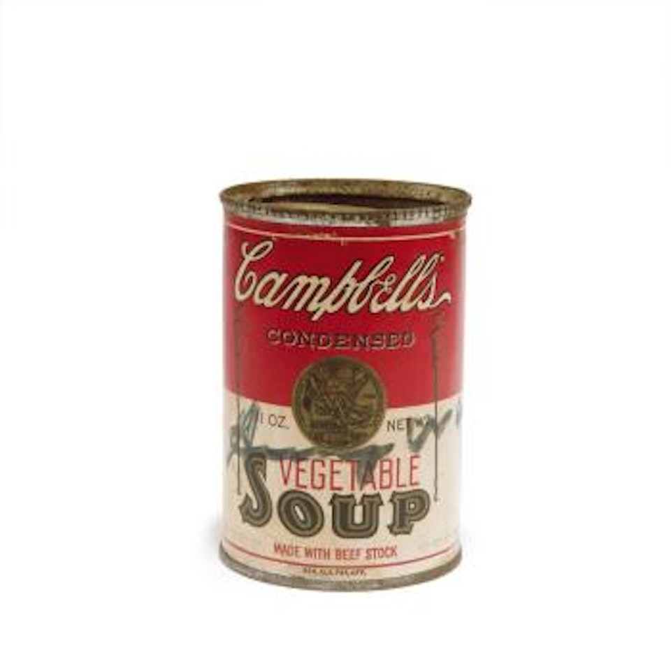 Campbell soup metal tin can: Vegetable Soup by Andy Warhol