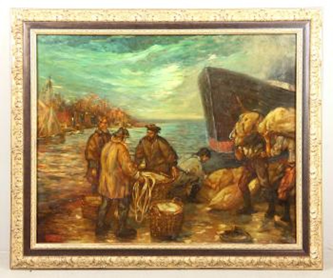 Fisherman unloading the catch by Fritz Thaulow