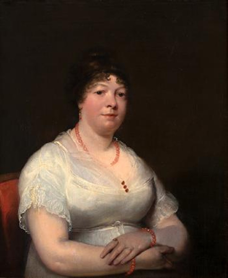 Portrait of a woman with rose quartz jewelry by Henry Raeburn