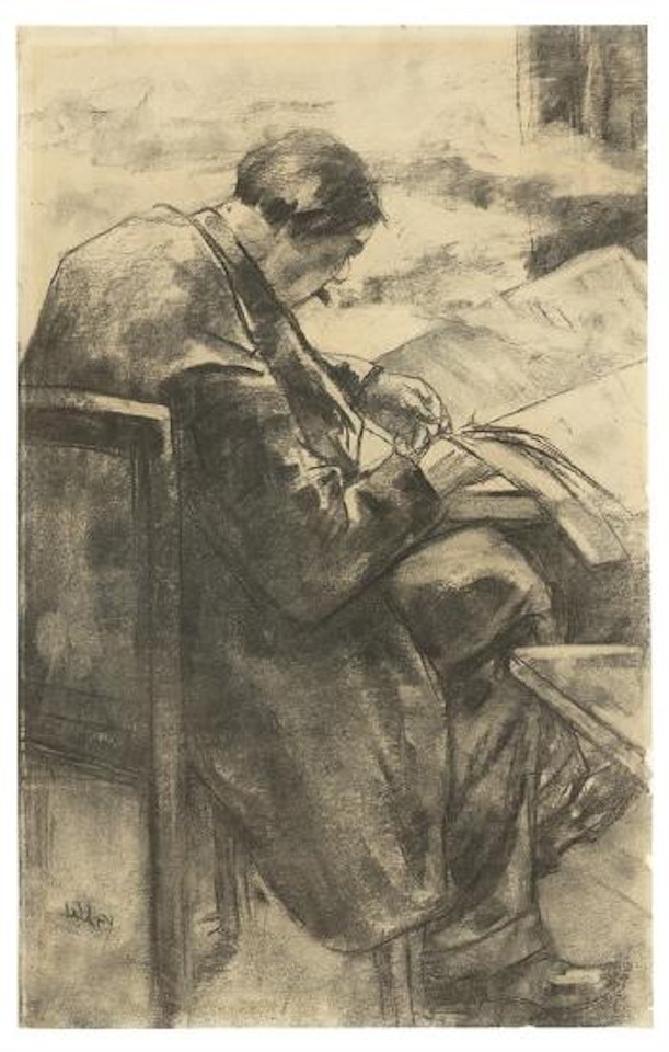 Zeitungsleser im Café by Lesser Ury