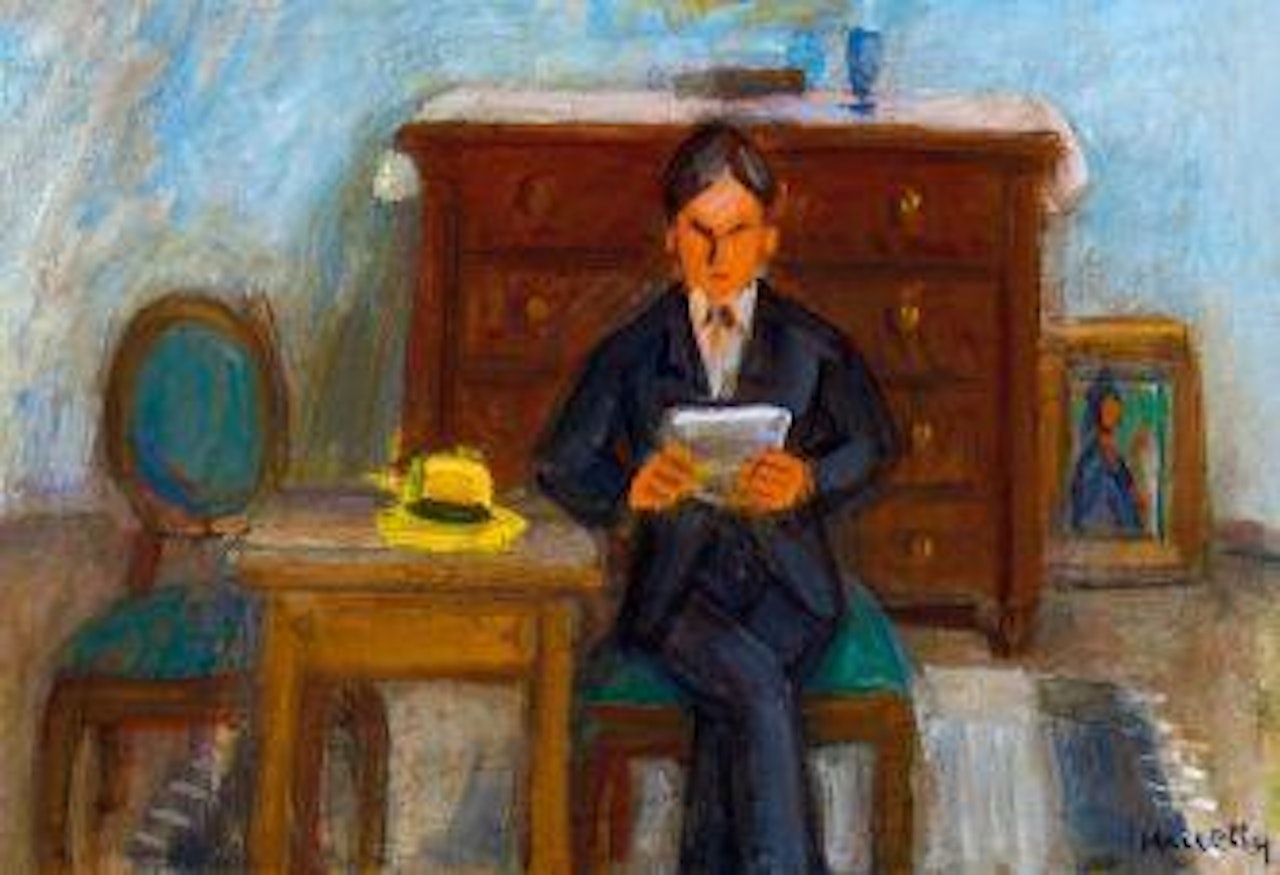 Man reading in the studio (Self-portrait) by János Kmetty