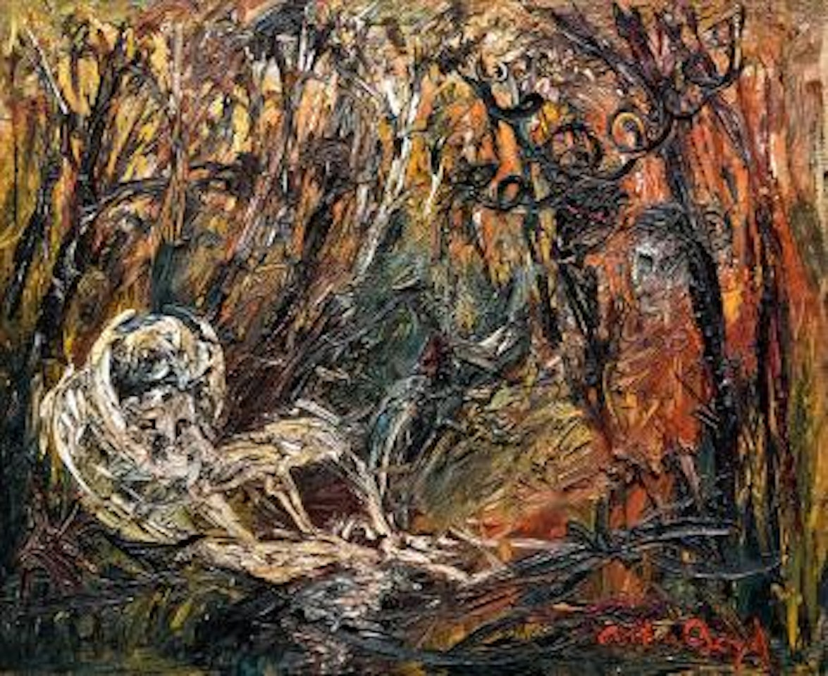Lovers and ram in a forest by Arthur Merric Bloomfield Boyd