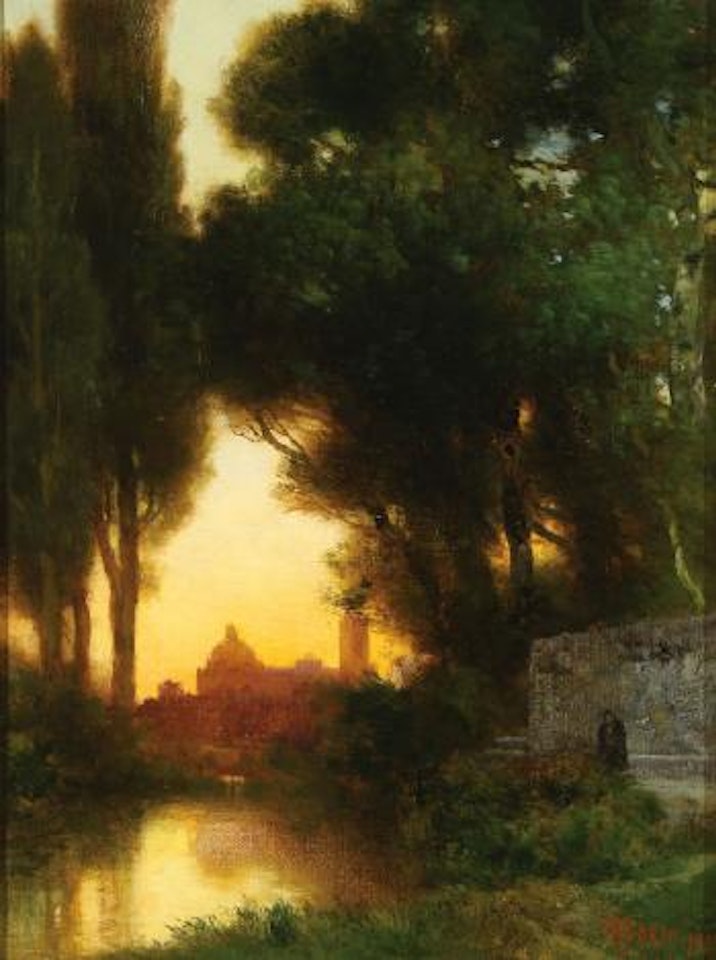 View at Dusk of the Church of San Juan Bautista, Maravatio, Mexico by Thomas Moran