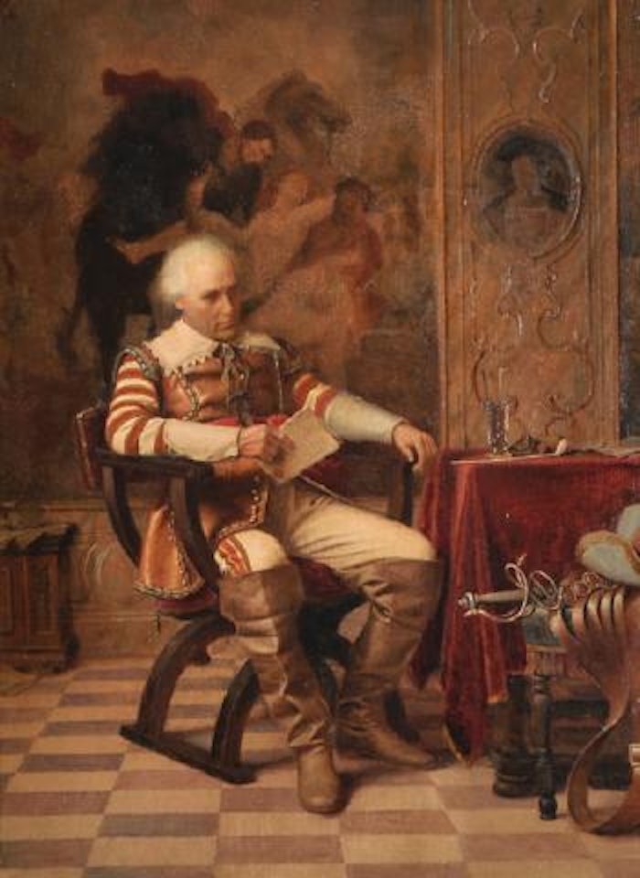 An Interior with a Cavalier Reading a Letter by Alois Heinrich Priechenfried