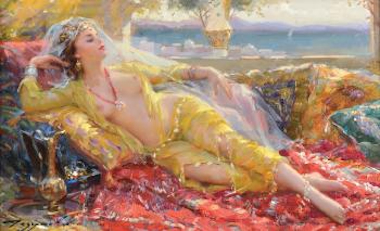 A Day Dream, a Naked Lady lying on Cushions by Constantin Razoumov