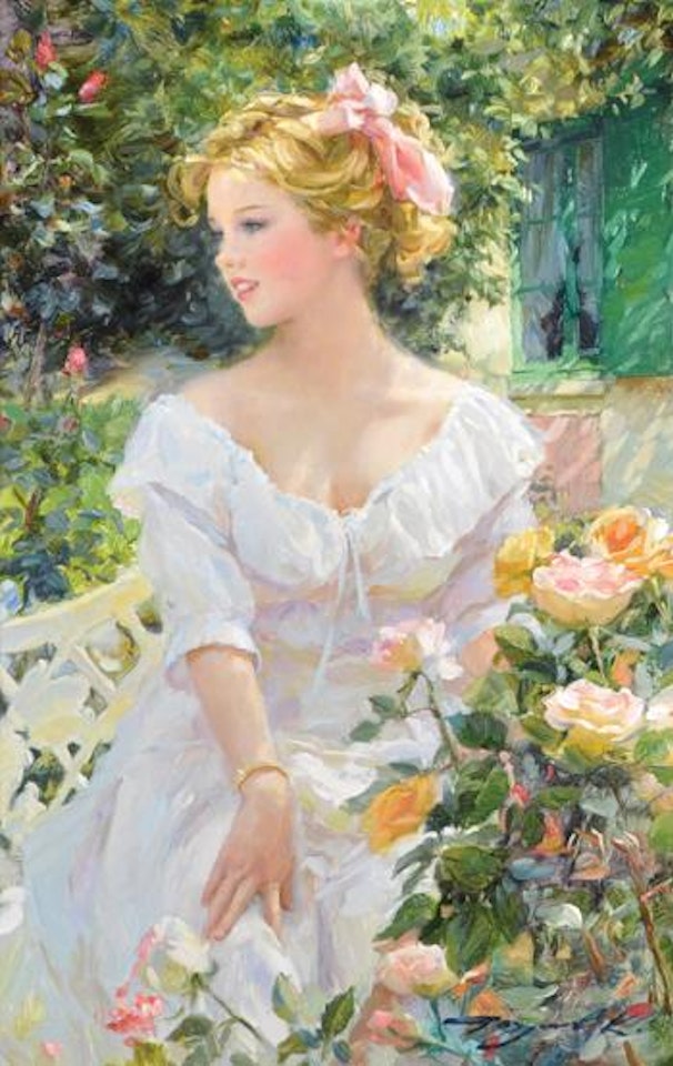 The Aroma of Roses, a Young Lady Seated in a Garden by Constantin Razoumov