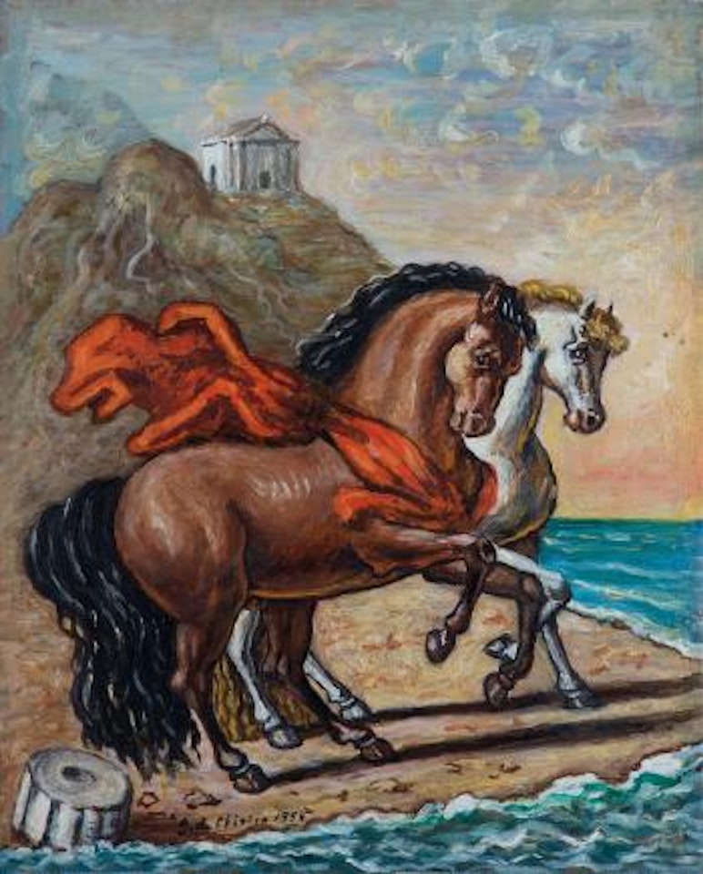 Cavalli con drappo rosso by Giorgio de Chirico