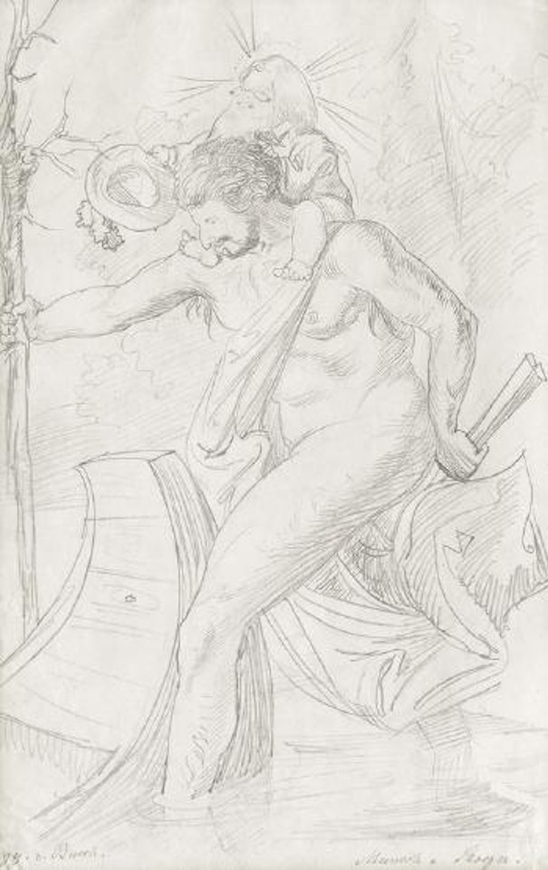 Der Maler Josef Munsch als Christopherus, seinen Künstlerfreund Otto Stöger auf den Schultern tragend by Wilhelm Busch