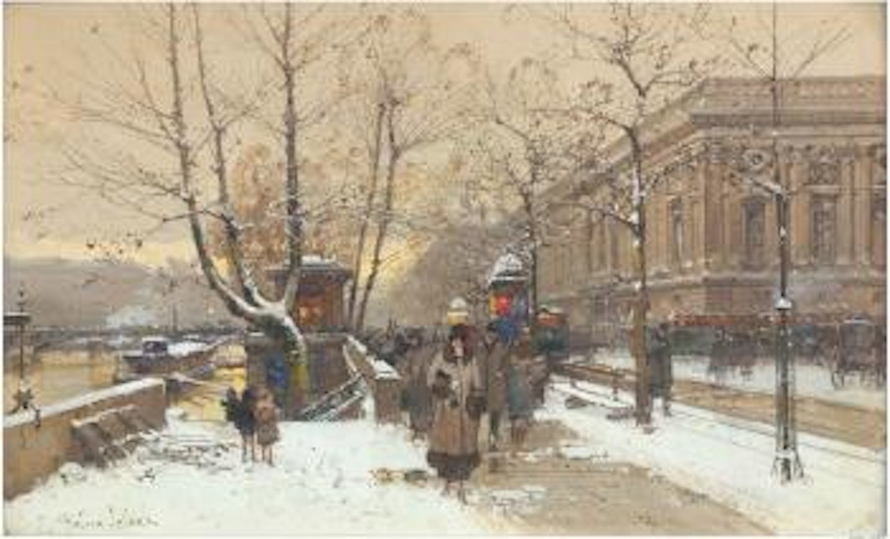 Les quais du Lovre by Eugene Galien-Laloue