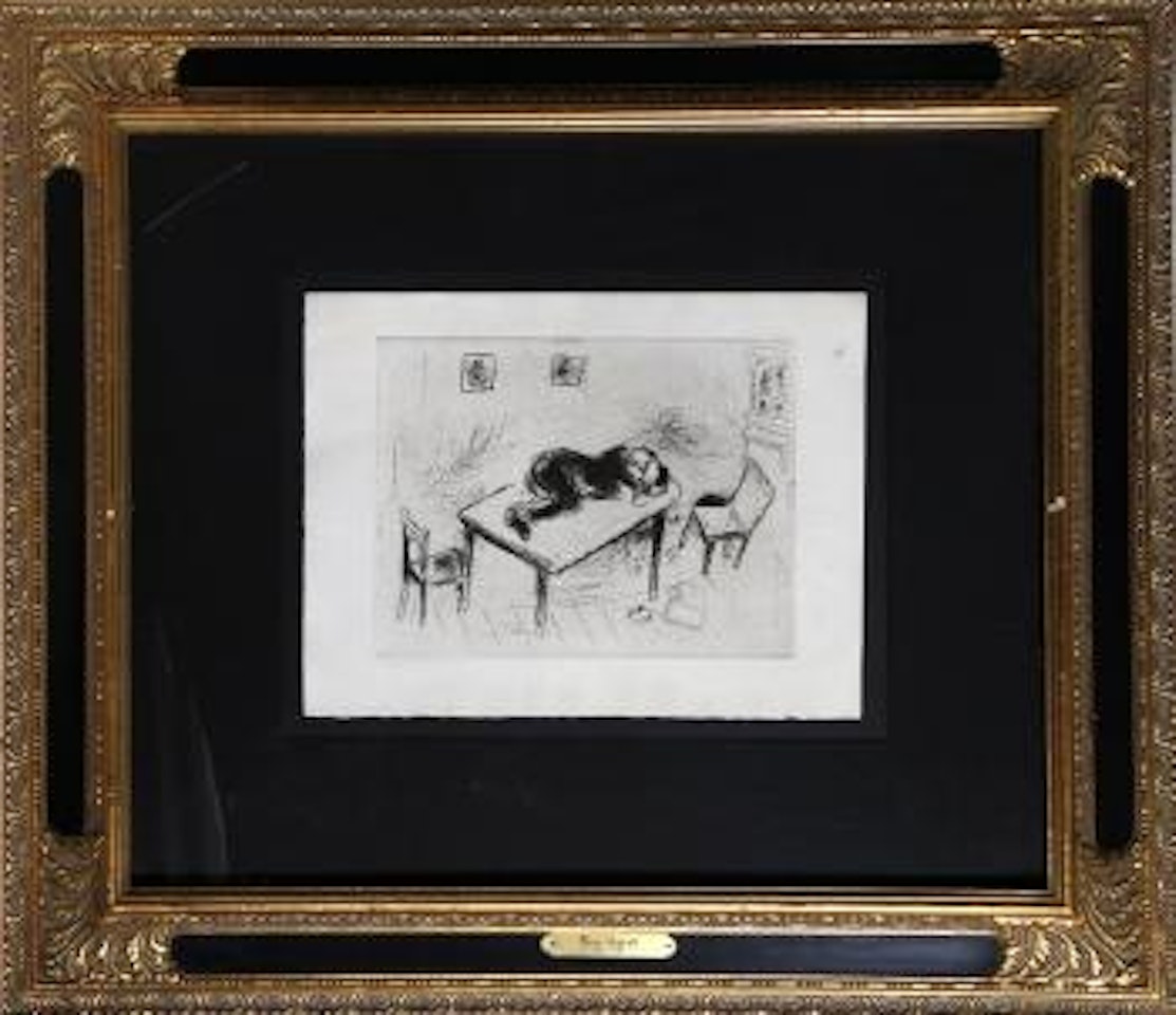 Mon on table from Les ames mortes (Nikolai Gogol) by Marc Chagall