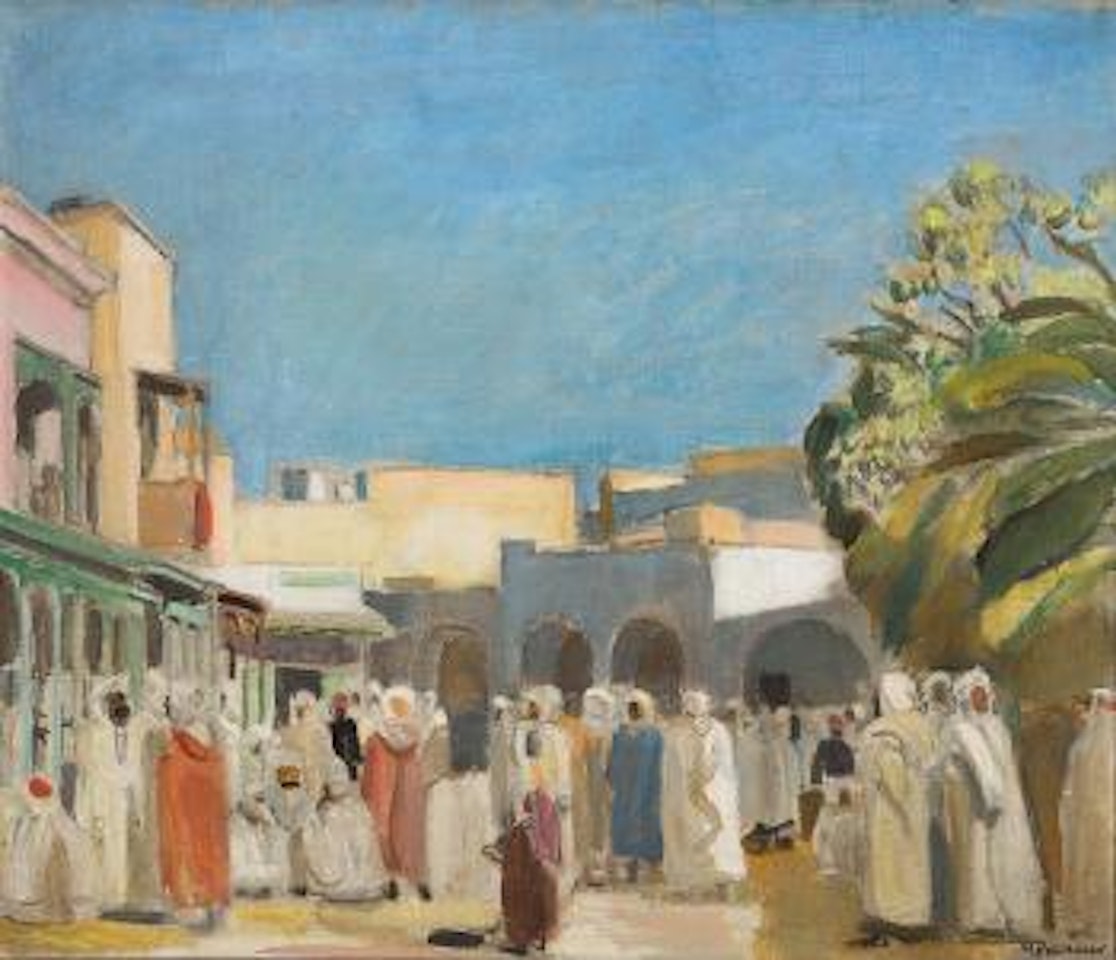 Marktszene in Biskra, Algerien by Maurice Barraud
