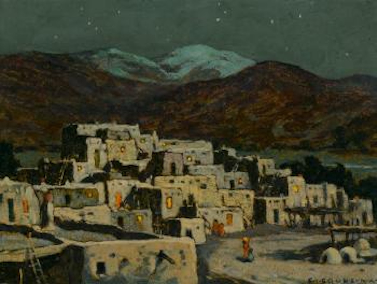 Taos Pueblo, Moonlight by E. Irving Couse