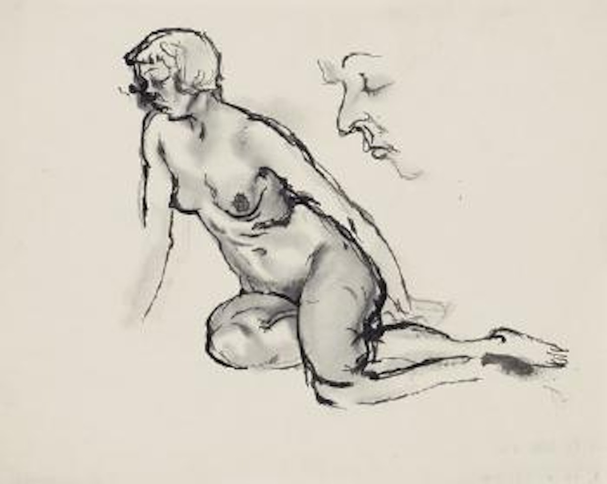 Hockender weiblicher Akt by George Grosz