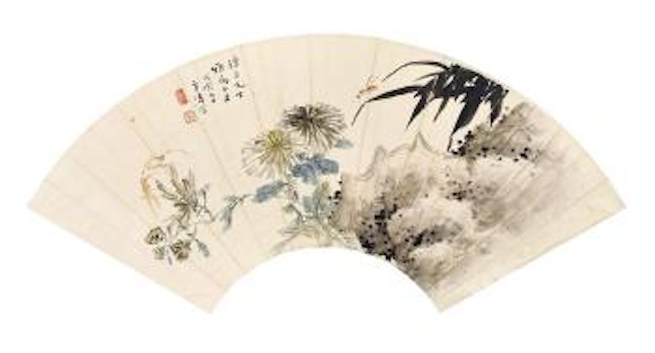 Chrysanthemum, bamboo and mantis by Wang Xuetao