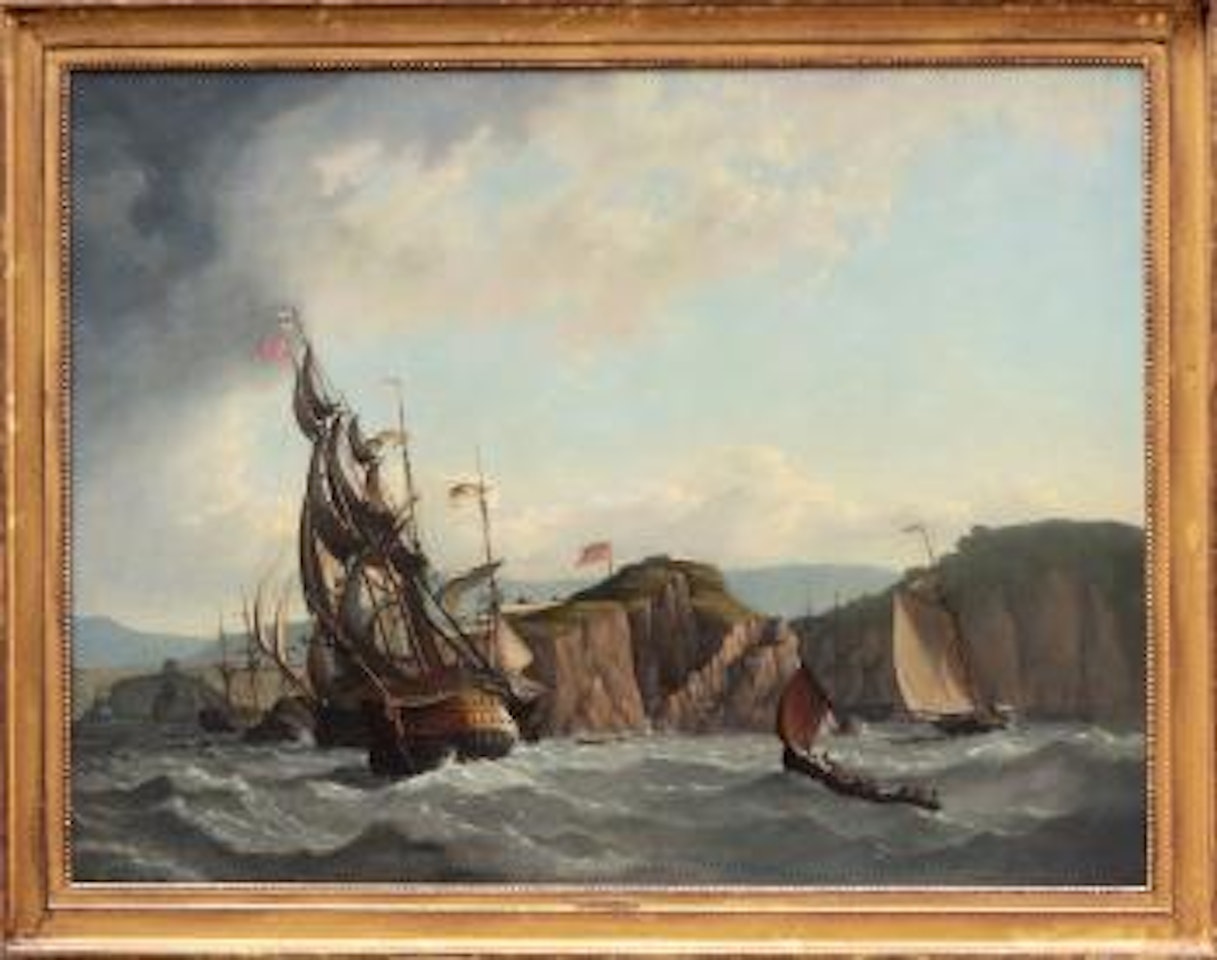 A Dutch Man-o-War and other shipping in the approaches to Falmouth by Charles Martin Powell