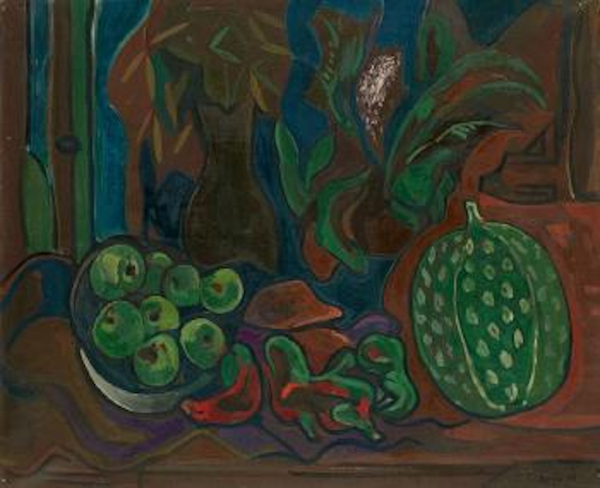 Bodegón con sandía, manzanas y pimientos by Francisco Bores