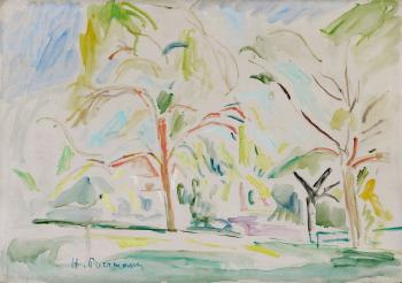 Bodenseelandschaft mit Bäumen by Hans Purrmann