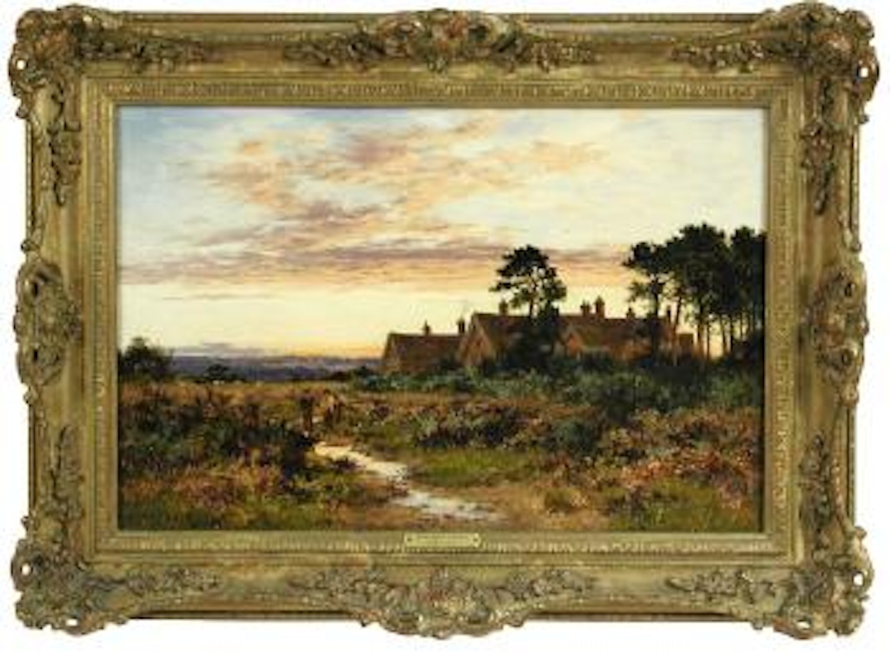 A View of Burrow Cross, Surrey, at sunset by Benjamin Williams Leader